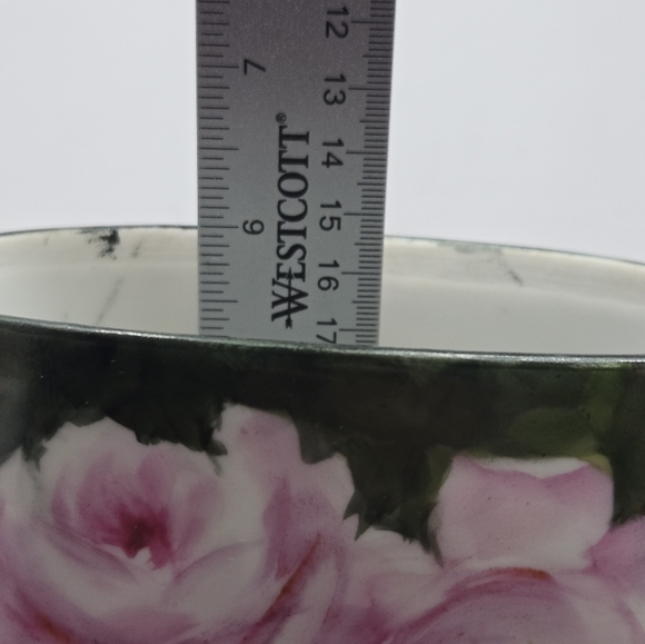 Antique Limoges 1919 Pink Roses Green Background Cachepot Gold Accents Vase - Picture 14 of 14